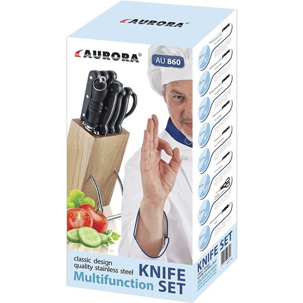Набор ножей в колоде 9 предметов AU 860 Aurora