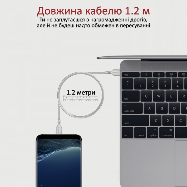 Кабель Promate PowerBeam-CC Type-C — Type-C 1,2 м білий (powerbeam-cc.white) 