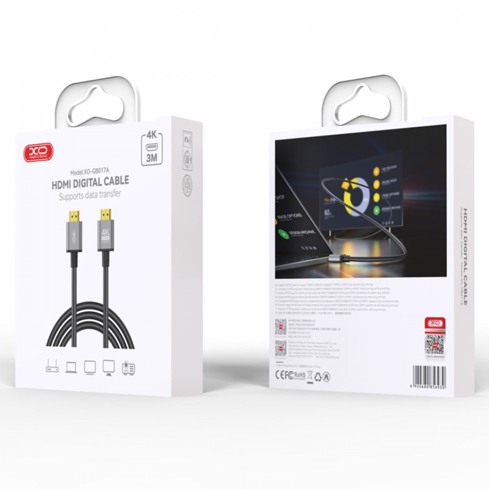 Кабель Xo GB017A-HDMI to HDMI v2.0 3 м сріблястий (GB017A-HDMI.tranish)