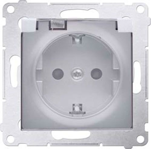Розетка із заземленням Simon 54 з кришкою сріблястий DGSZ1BZ.01/43A