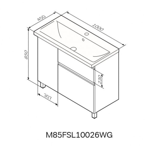 Тумба зі стільницею та умивальником AM.PM M85-FSL10026-WC10026WG38 X-Joy 100 см (ліва)