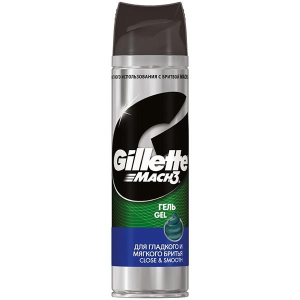 Гель для бритья Gillette Mach 3 Close and Smooth для гладкого и мягкого бритья 200 мл
