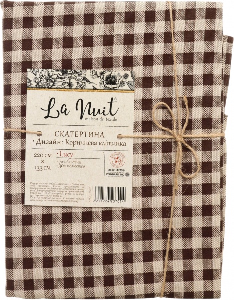 Скатерть Lucy клеточка 133x220 см коричневый La Nuit 