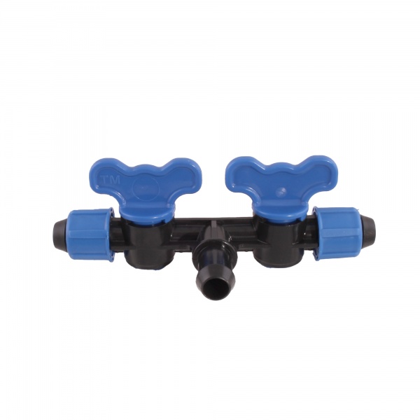 Кран проходной двойной зажимной для капельного орошения Sertsan 17x16x17