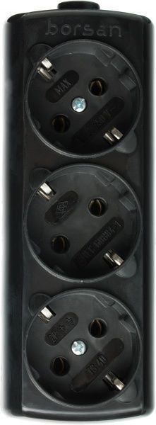 Колодка Borsan с заземлением 3 гн. черный BR.1553-0