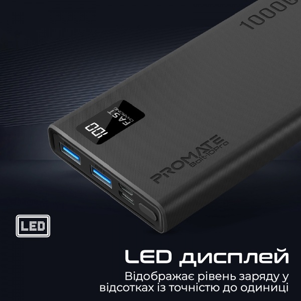 Універсальна мобільна батарея Promate 10000 mAh black (bolt-10pro.black) 