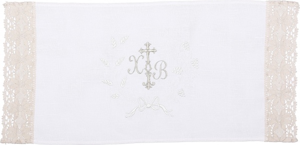Рушник Великодній з мереживом 33x60 см білий із малюнком 