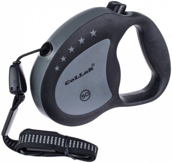Поводок-рулетка COLLAR Control до 50 кг 5 м серый с черным 81151