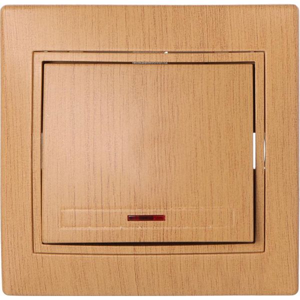 Выключатель одноклавишный Lezard Mira с подсветкой 220В дуб матовый 701-5151-111