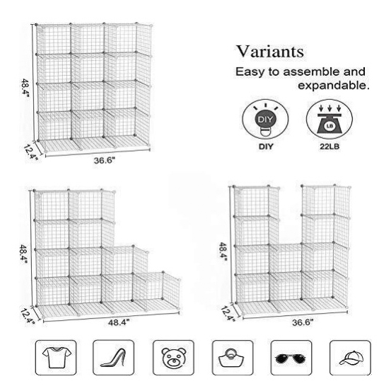 Стелаж дротяний куб сubes storage 4 полиці 750х750х370 мм білий 