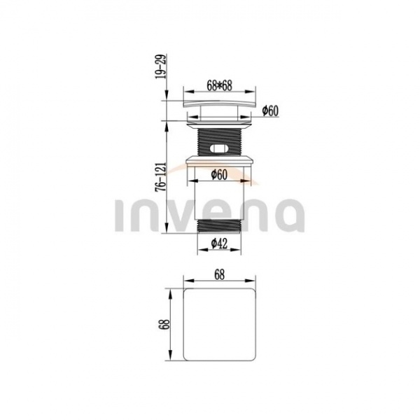 Донный клапан Invena для умывальника с переливом хром квадрат Click-clack SC-B1-140