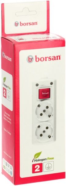 Колодка Borsan с выключателем с заземлением 2 гн. белый BR.1562-0 