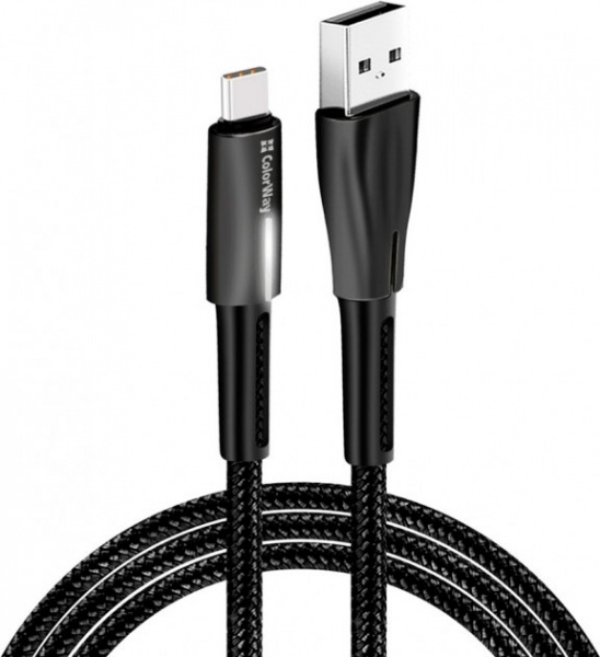 Кабель ColorWay USB - Type-C (Zinc Alloy + Led) 2.4А 1 м black 