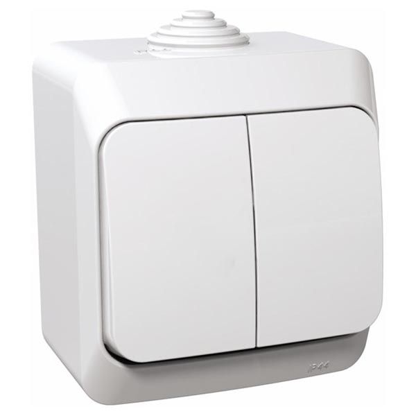 Выключатель влагозащищенный двухклавишный Schneider Electric Cedar Plus без подсветки 10 А 250В IP55 белый WDE000550