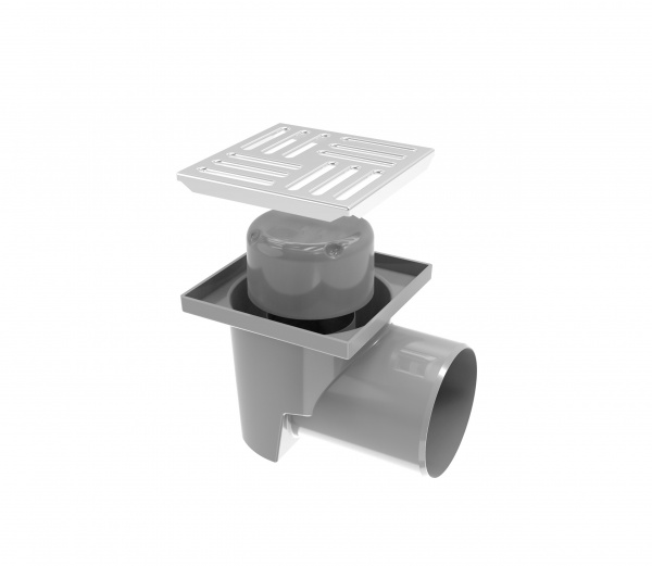 Душевой трап Water House с решеткой из нержавеющей стали 150х150 мм с горизонтальным выпуском DN110