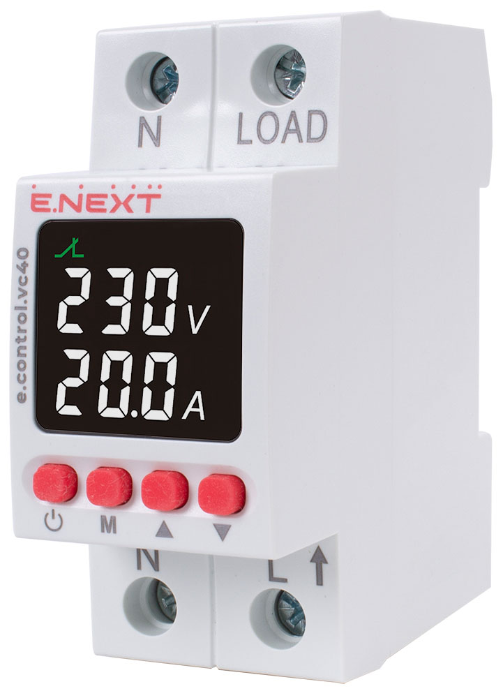 Реле напряжения и тока E.NEXT 40А с индикацией e.control.vc40 p0690029