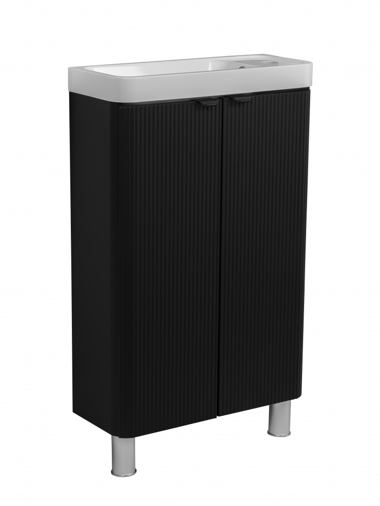 Тумба напольная Aqua Rodos FROST MINI (BLACK-MATT-PVC) с умывальником BAR-WC 50 см
