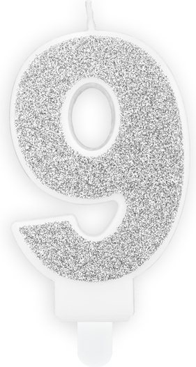 Свічка для торта Partydeco цифра 9 срібна 7 см (SCU3-9-018B)