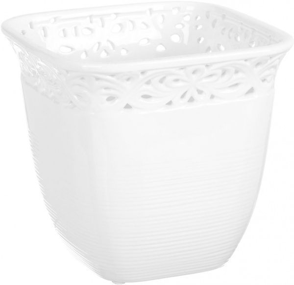 Кашпо керамическое Ажур квадратный (LJ16A0149C) белый 