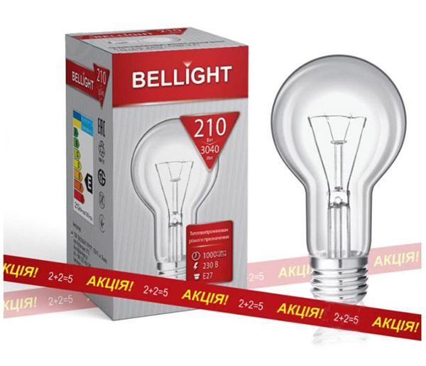 Тепловипромінювач Bellight 5 шт./уп. A70 210 Вт E27 230 В прозора