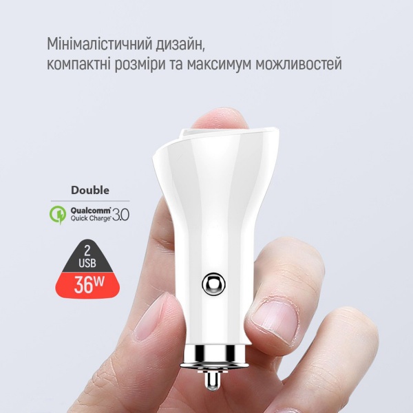 Автомобильное зарядное устройство ColorWay 2USB Quick Charge 3.0 (36W) белый 