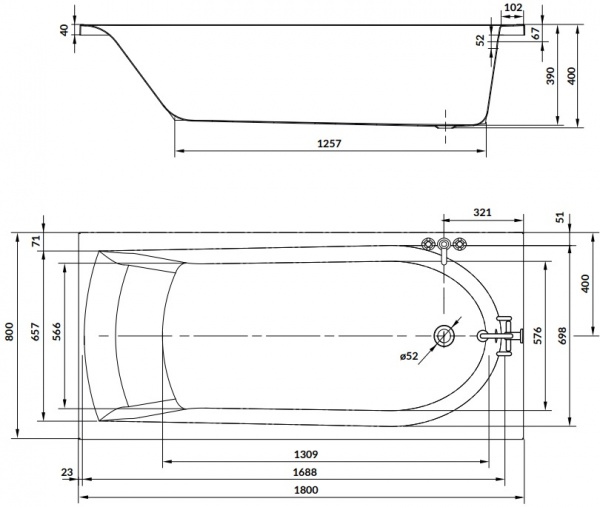 Ванна акриловая Cersanit IVA 180х80 см 
