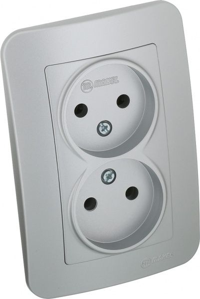 Розетка двойная без заземления Makel Lillium Natural без шторок без крышки серебристый