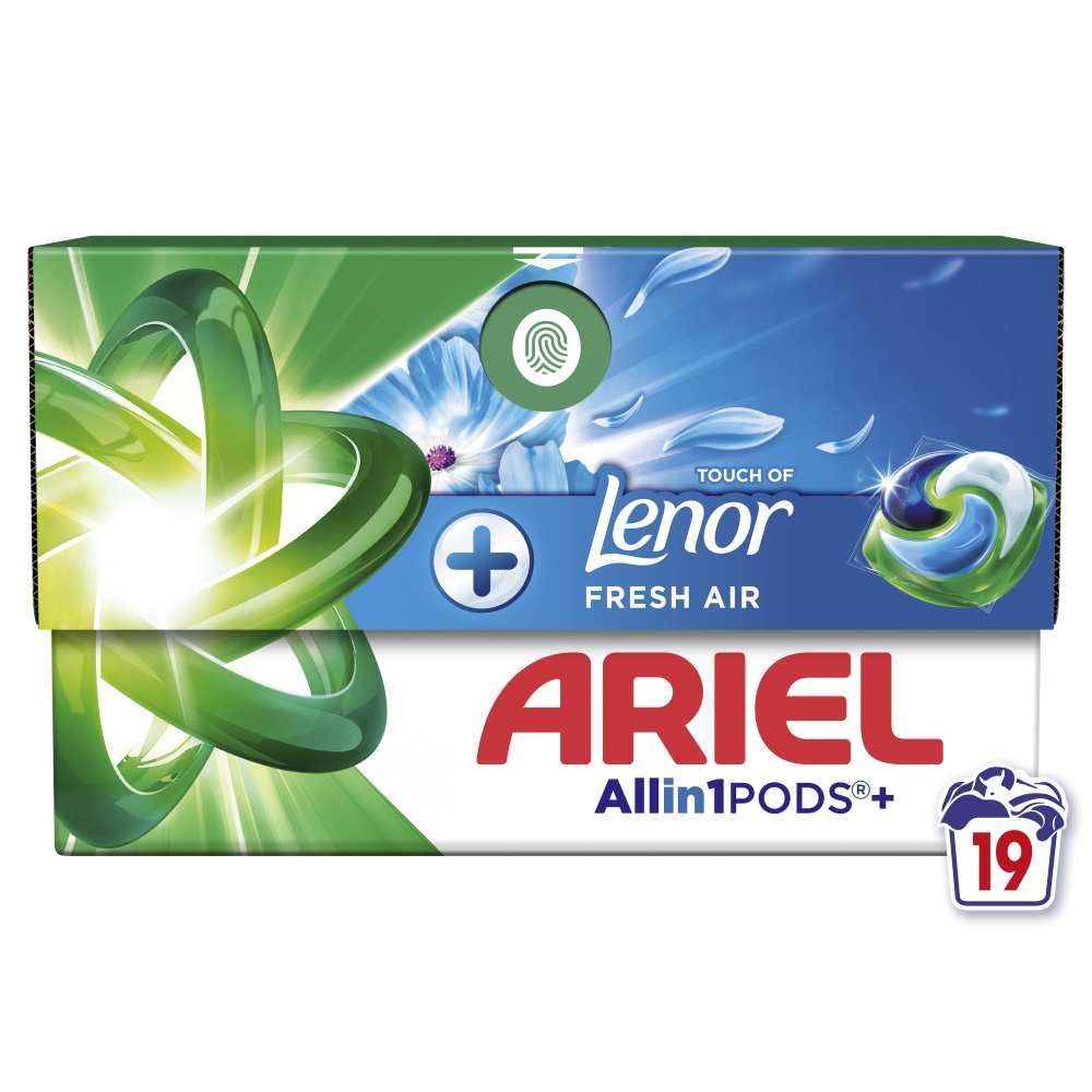 Капсулы для машинной стирки Ariel Все-в-1 Прикосновение свежего воздуха Lenor 19 шт.