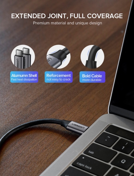 Кабель UGREEN US161 Type-C-Type-C 60 W 3A Gen1 5Gbps Cable 1,5 м black (50751) 