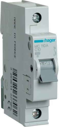 Автоматический выключатель Hager 1P 6kA С-10A 1M MC110A