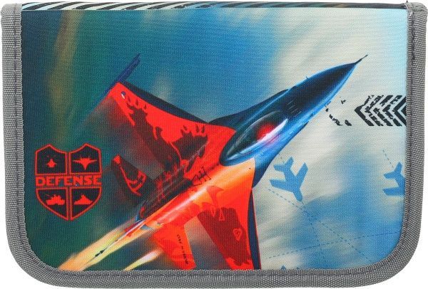 Пенал школьный Самолет серый с рисунком