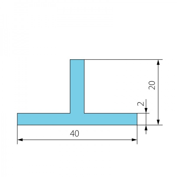 Тавр алюмінієвий 40x20x2 мм гладкий анодоване срібло