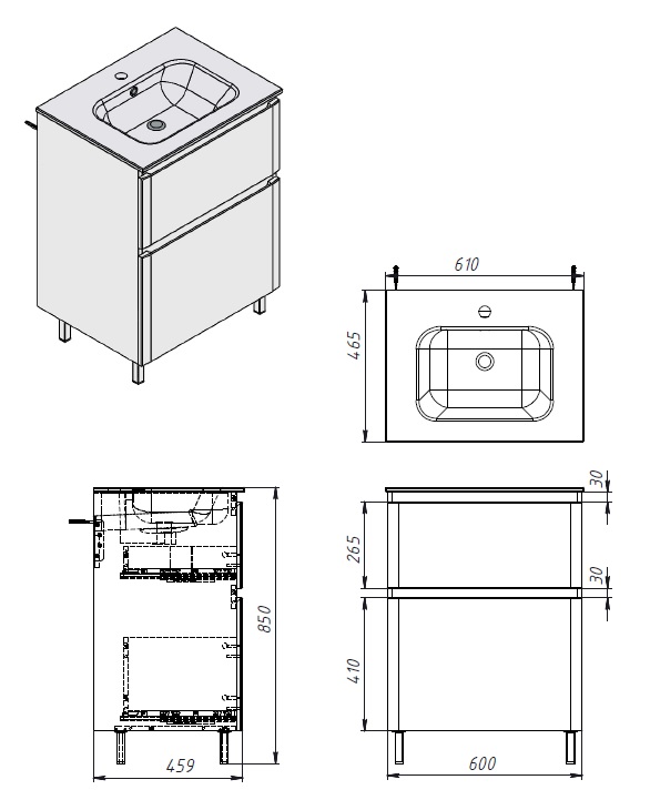 Тумба напольная ЮВЕНТА Ester - 60 белый с умывальником