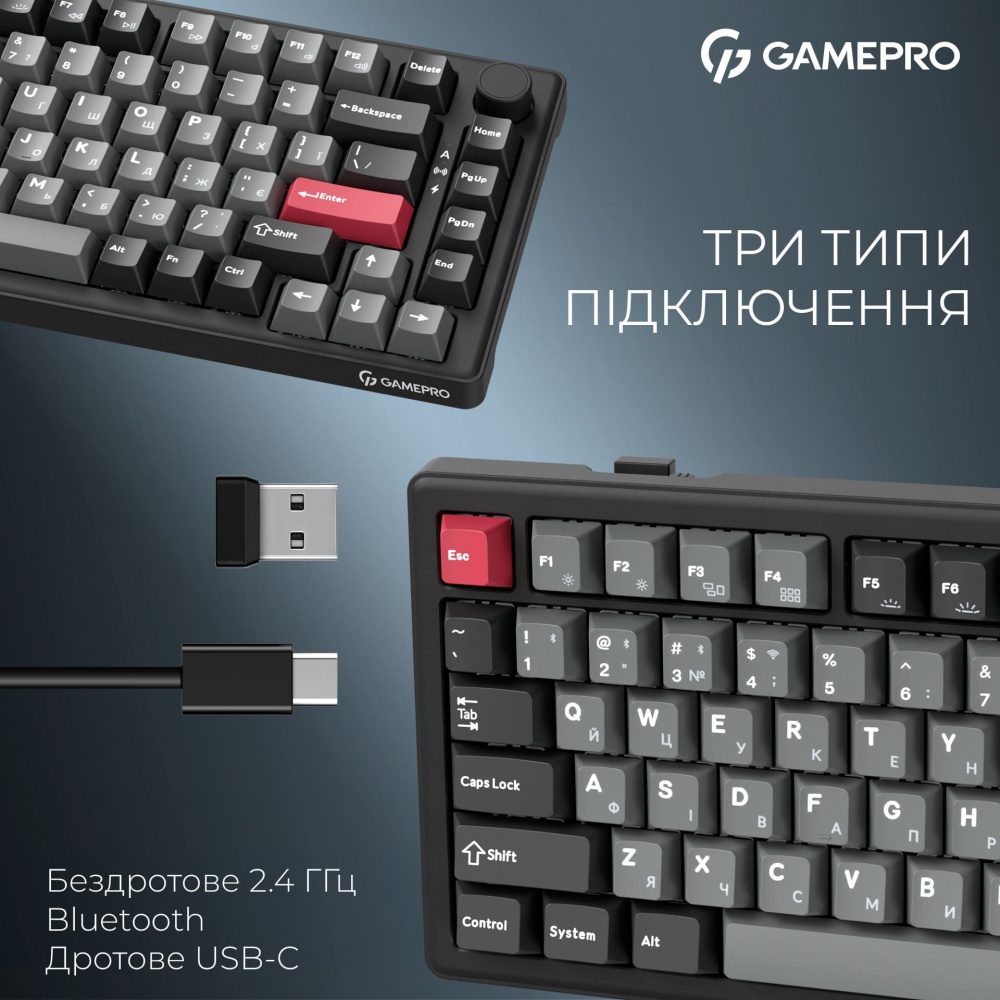 Клавиатура игровая GamePro (MK266BK) Asgard Yord Keychron Super Red Switch Wireless/Bluetooth/USB Black black