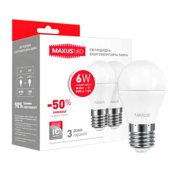 Лампа LED Maxus G45 F 6 Вт Е27 3000K 2 шт