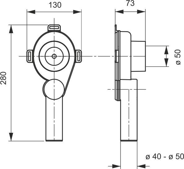 Сифон для писсуара Bonomini горизонтальный d50, скрытого монтажа