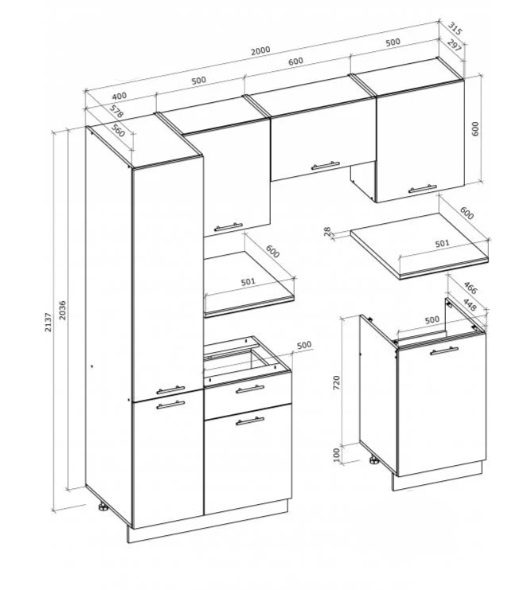 Кухня Грейд Мелисса ДСП 2м дуб артизан/ваниль/графит серый