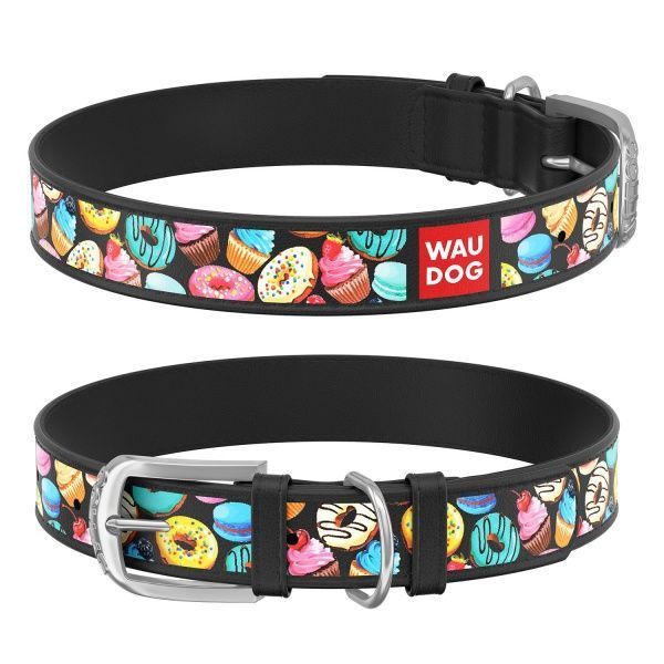 Ошейник WAUDOG Design с рисунком Пончики 2,5х38-49 см черный