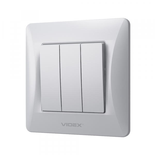 Вимикач триклавішний Videx Binera без підсвітки срібний шовк VF-BNSW3-SS