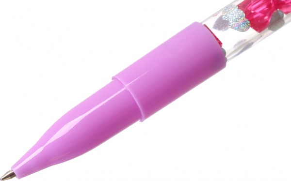 Ручка кулькова Пухнастий помпон з кристалами фіолетова 