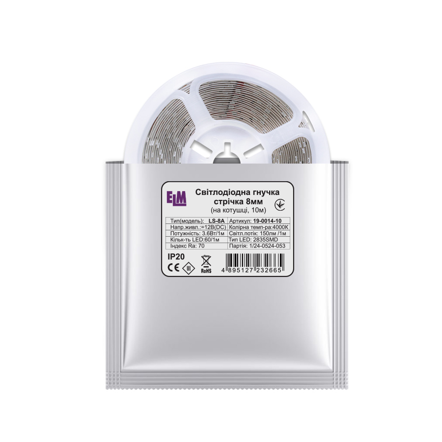 Стрічка світлодіодна ELM SMD 2835 60LED 10 м 3,6 Вт IP20 12 В білий 19-0014-10