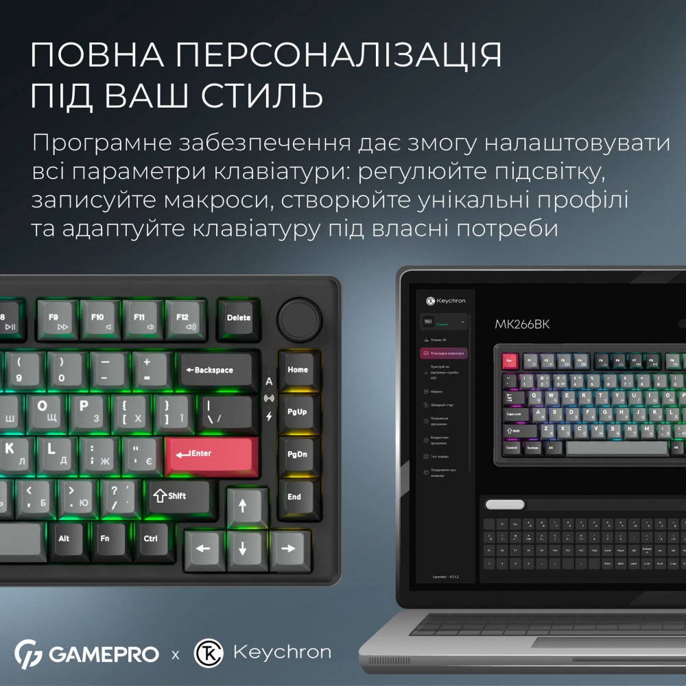 Клавиатура игровая GamePro (MK266BK) Asgard Yord Keychron Super Red Switch Wireless/Bluetooth/USB Black black