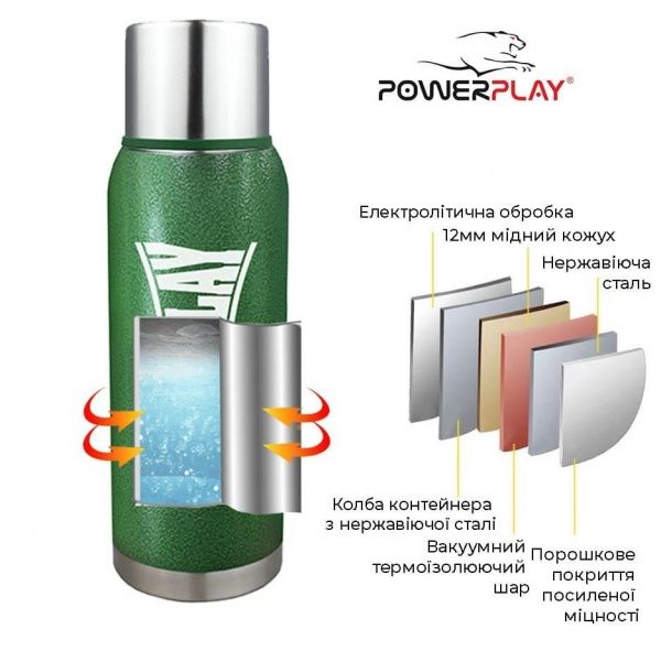 Термос 1200 мл зеленый 9001 PowerPlay