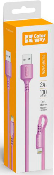 Кабель ColorWay USB - Apple Lightning (soft silicone) 2.4а 1 м фіолетовий (CW-CBUL044-PU) 