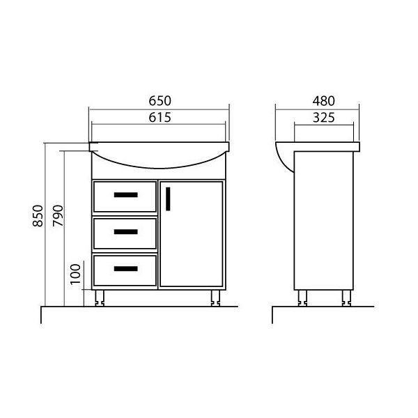Тумба підлогова Aqua Rodos Ассоль 65 з умивальником Акцент