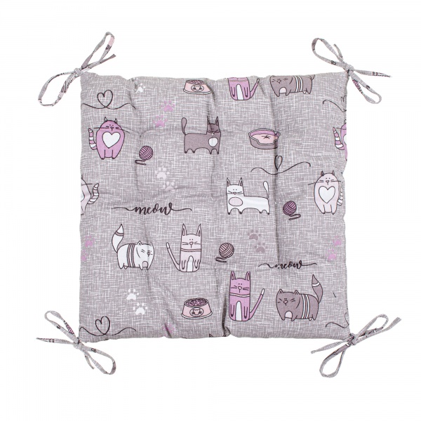 Подушка на стул Кот на кухне 40x40 см серо-сиреневый Homeline 