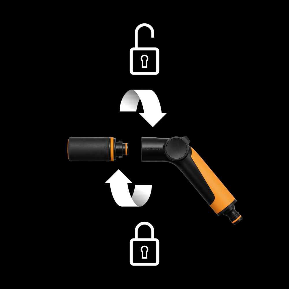 Набір Fiskars пістолет-розпилювач регульований + конектор для шланга 13 мм - 15 мм(1/2”-5/8