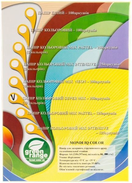 Папір офісний Mondi A4 80 г/м Super Mix 250 аркушів різнокольоровий 
