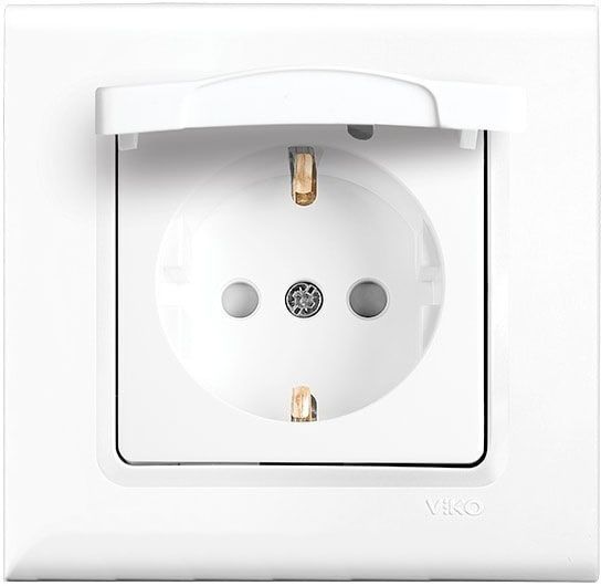 Розетка с заземлением Viko Linnera со шторками с крышкой белый 90400012