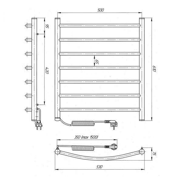 Рушникосушарка електрична Laris Класик ЧФ(Ч) 7 500х600 Е Л